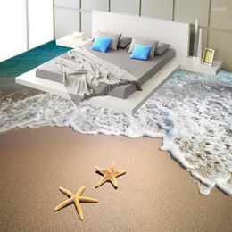 Wallpapers Modern Simple Floor Murals Wallpaper 3D Sea Spray Beach Starfish Bathroom Waterproof Moisture-Proof PVC Self Adhesive Wall Paper