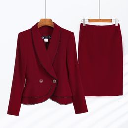 Women's Suits Blazers Autumn Formal Ladies Red Blazer Women Business Suits With Sets Work Wear Office Uniform Large Size Skirt Jacket Spring 230320