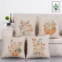 Pillow White Flower And Pumpkin Printed Cover Linen Throw Car Home Decoration Decorative Pillowcase T451