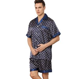 Men's Sleepwear European Size Pyjama Men Printed Short Sleeved Shorts Men Pyjamas Set Large Bust Satin Silk Pyjamas for Men Sleep Wear Pijamas 230320
