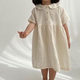 Girl's Dresses Summer Infant Children Baby Girls Casual Dresses Clothes Solid Color Cotton Linen Loose Princess Dress 230320