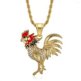 Pendant Necklaces Hip Hop Iced Out Bling Rooster Necklace Gold Colour Stainless Steel Chains For Men Women Animal Jewellery Drop