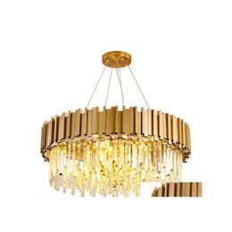 Chandeliers Round Gold Chandelier Lighting K9 Crystal Stainless Steel Modern Pendant Lamp For Kitchen Dining Room Bedroom Bedside Li Dhod3