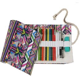 Holes Binder Organiser Pen Collector Curtain Gift Office Canvas Ethnic Style Large Capacity Roll Pencil Bag Art Pouches