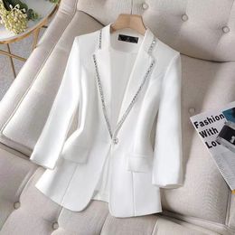 Women's Jackets Diamond-Encrusted Blazer Spring And Summer Three-Quarter Sleeve White Jacket Design sense Niche Fashion Cardigan Lad 230317