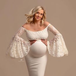 Moderskapsklänning gravid för pografi po shoot sommar spets maxi graviditet kläder 230320