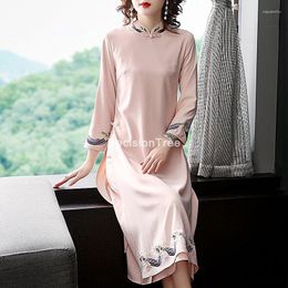 Ethnic Clothing 2023 Chinese Dress Cheongsam Qipao Women Evening Flower Embroidery Elegant Bridesmaid Lace Wedding Party