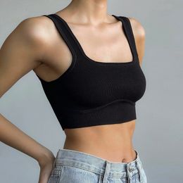 Women's Tanks Basic Fitted Crop Tops for Woman Summer Clothes Black White Ribbed Tank Top Backless