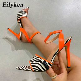 Sandals Green Orange Zebra Pattern Women Sexy Open Toe Ankle Buckle Strap Club Strippers High Heels Shoes Size 3542 230320