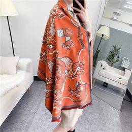 American Style Artificial Cashmere Scarf Women's Large Size Thick Warm Tassel Shawl Carriage Orange Classic Factory Direct Sales