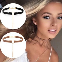 Choker Chokers 90'S Punk Leather Necklaces Gold Colour Geometry With Round Pendant Collar Tassel Clavicle Chain Fashion Jewellery Accessory Lli