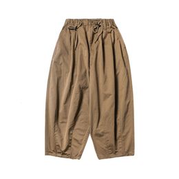 Men's Pants Solid Colour Wide Leg Pants Mens Pleated Elastic Waist Casual Pants Amekaji Loose Trousers Men 230320