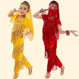 Stage Wear 5 Pcs Sequin Child Belly Dance Costume Girl Tassel Kids Bollywood Clothing Set Bellydance Dress 89