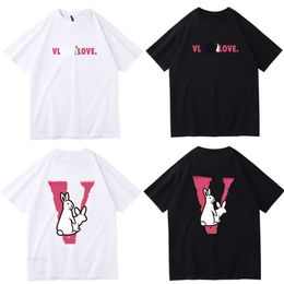 2023VLONES Summer Men's -V- Shape Rabbit Letter Print Pullover Fashion Trend Hip-Hop Casual Brand Top T-shirt Men's Luxury Clothing Street Top Quality Cotton Sweatshirt