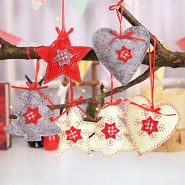 Christmas Decorations 3pcs DIY Tree Ornaments Snowflake Heart Star Fabric Pendants For Party Xmas Navidad Kids Gifts