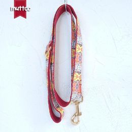 Dog Collars & Leashes MUTTCO Retailing Fashion Handmade Soft Stubborn Collar THE RED BOHEMIAN Leash 5 Sizes UDC055J