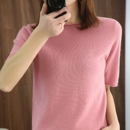 Women's T-Shirt Summer Fashion Knitted Tees Short-sleeved Women's O-neck Hem Pullover Vest Casual Tops Female Sweater Jacket 230320