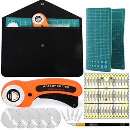 Cutting Mat LMDZ 15Pcs Rotary Cutter Tool Kit 45mm Patchwork Ruler Carving Knife Storage Bag for Sewing Quilting 230320