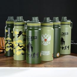 Water Bottles 700/900ML Sport Water Bottle Stainless Steel Portable Leakproof Outdoor Drinkware Army Military Camping Hiking Practical Tool 230320
