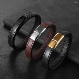 Bangle Na Brown Black Upper Cowhide Genuine Leather Bracelet For Man Golden Silvery Charm Stainless Steel Magnetic Buckle