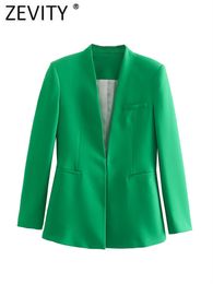 Women's Suits Blazers Zevity Women Elegant Candy Colour V Neck Slim Blazer Coat Office Lady Chic Long Sleeve Business Suits Veste Femme Tops CT100 230320