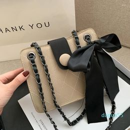 Evening Bags Diamond Cheque Chain Small Bag Style Ladies Casual Pattern Ribbon Bow Fashion One-Shoulder Messenger Underarm