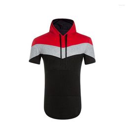 Magliette da uomo Rosso Grigio Nero Cuciture Abbigliamento Uomo Casual Slim Fit Tee Top Uomo Manica corta con cappello Tshirt