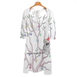 Casual Dresses Aussie Christmas-Koala In Eucalyptus Tree Evening Party Midi Sexy Dress Female Sweet One Piece Korean Christmas