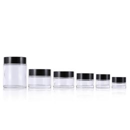 5g 10g Clear Eye Cream Jar Packaging Bottle Empty Glass Lip Balm 15g 30g 50g 100g Container Wide Mouth Cosmetic Sample Jars with Black Cap
