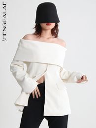 Womens Suits Blazers SHENGPALAE Slash Neck Blazer Coat Women Off Shoulder Long Sleeve Minimalist Blazers Female Spring Summer Clothes 5R934 230320