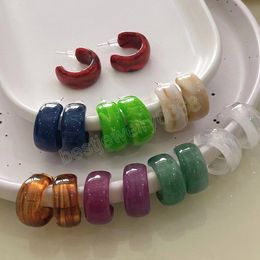 C-shaped Hoop Earring Colourful Geometric Retro Resin Acrylic Stud Earrings Circle Dangle Earrings Women Party Jewellery Gifts