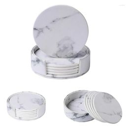 Table Mats 1 Set Marbling Cup Artificial Double-Sided Leather Pad Bowl Creative Desktop Home Decor