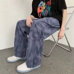 Men's Pants Corduroy Wide Pants Men Fashion Letters Baggy Straight Trousers Oversized Casual Bottoms Ins Vintage Male Y2K Clothes Streetwear 230320