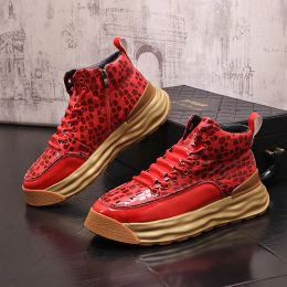 Winter New Red Black High Tops For Men Lace Up Thick Bottom Shoes All Match Causal Loafers Walking Sneakers Zapatos