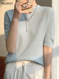 Women's T-Shirt BELIARST Short Sleeve Women's Half Turtleneck Pullover Spring/Summer Stranded Knitted Top Slim Fashion Vest Half Sleeve 230320