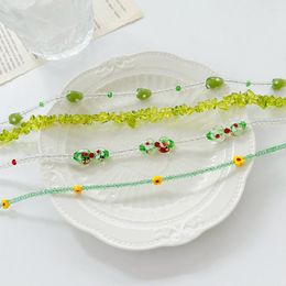 Choker Korea Fashion Crystal Green Beaded Necklaces For Women Gifts Summer Fresh Sweet Girl Yellow Flower Necklace Boho Jewelry