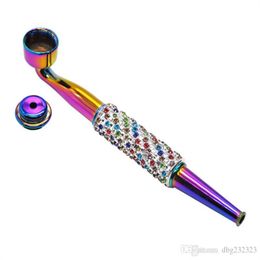 Smoking Pipes New metal pipe four-color enamel hollow with cap straight rod r
