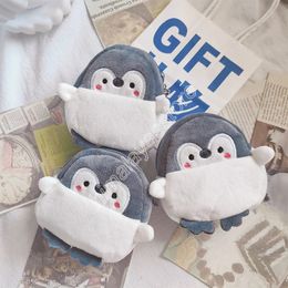 Cute Grey Penguin Plush Coin Bag Penguin with Yellow Schoolbag Mini Currency Coin Purse for Kid Lipstick Data Cable Storage Bags