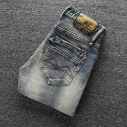 Men's Jeans Italian Designer Fashion Retro Stretch Slim Fit Ripped High Quality Male Trousers Vintage Denim Pants Hombre 230320