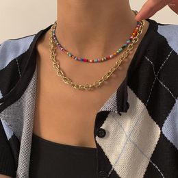 Chains Fashion Acrylic Beaded Golden Necklaces For Women Girl Bohemian Colorful Beads Choker Necklace Jewelry Collier Femme 2023