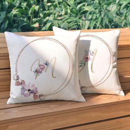 Pillow Golden Alphabet Flowers A-Z Cover White Polyester Pillowcase Nordic Home Living Room Sofa Throw Cases Decorative