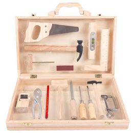 Tools Workshop Children Real Life Wooden Carpenter's Box Boy's Pretend Toy Wood Set Hammer Screwdriver Manual Skill Learning 230320