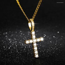 Pendant Necklaces Punk Cross Necklace For Women Men Shining Cubic Zirconia Egyptian Style Curb Catholic Jesus Jewerly Gifts