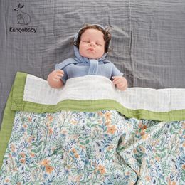 Blankets Kangobaby 100% Cotton 4 layers Muslin Blanket #My Soft Life# Baby Air Condition Blanket born Quilt Infant Swaddle 230320