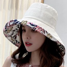 Wide Brim Hats Outside Inside Wear Fisherman Hat Lady Summer Face Matched Sun Women Floral Bucket