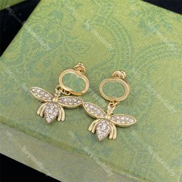 New Bee Diamond Studs Interlocking Letter Designer Earrings Rhinestone Hoop Earring With Box Wedding Lovers Gift Jewelry