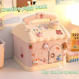 Storage Boxes Bins Kawaii Piggy Bank Anime Cartoon Cute Square Money with Lock and Key for Notes Children Xmas Year Gift 230320