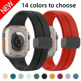 Rubber Magnetic Strap For Apple watch ultra band 44mm 45mm 49mm 40mm 41mm 42mm 38mm 14 Colours Silicone Bracelet iWatch Series 7 8 se 6 5 3