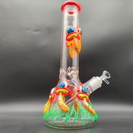 35CM 14 Inch Handy Bong Glass Bong Water Pipe 3D Red Mushroom Carrot Monster 9MM Thickness Red Smurf Glass Bongs Thick Beaker Smoking Bubbler Dab Rig