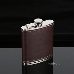 Home Drinkware brown PU Leather Hip Flask 5-9oz Portable Stainless steel wine pot Outdoor Premium Wine Bottle LT309